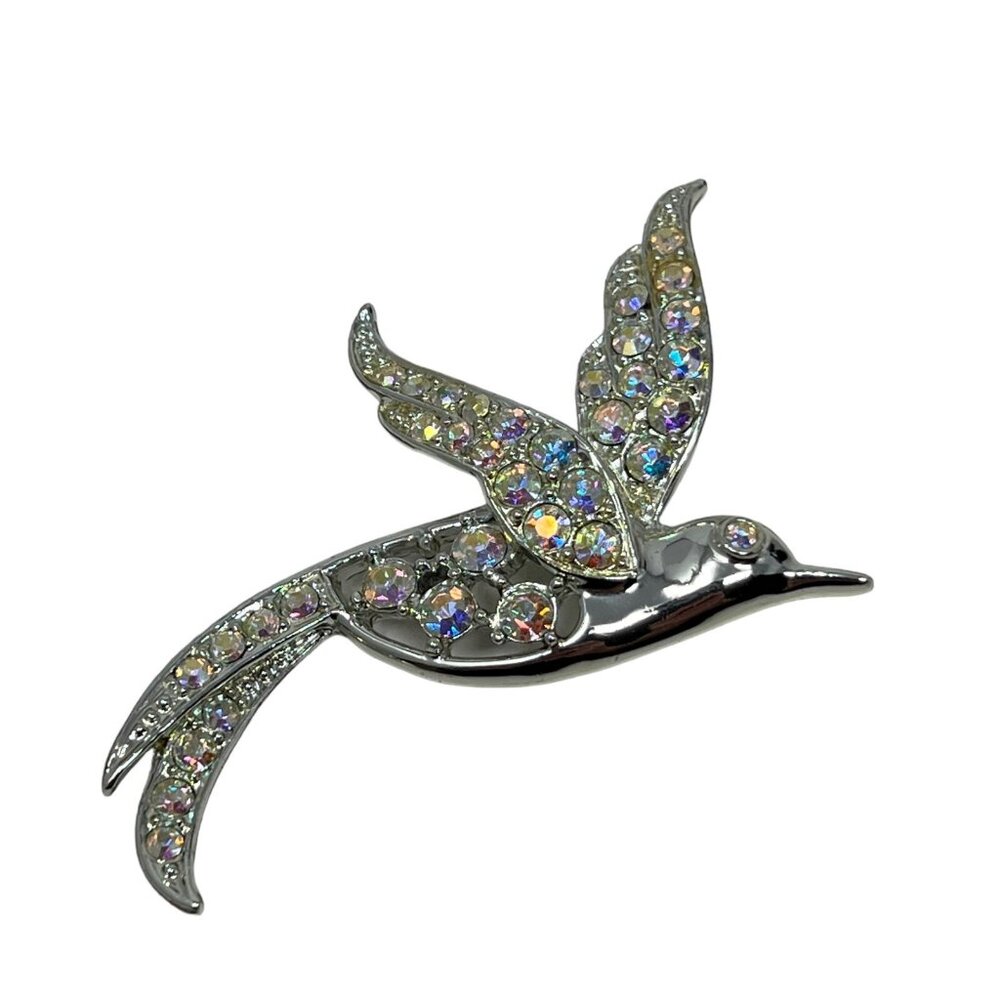 Vintage Sarah‎ Coventry Brooch Bird Of Paradise AB Stones Aurora Borealis Pin